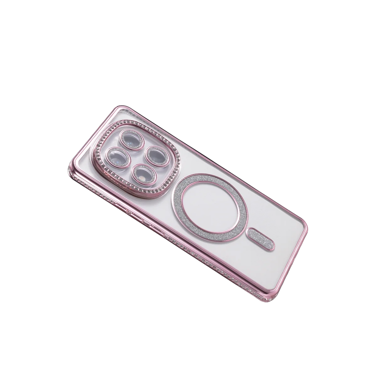 Note 15 Pro 5G Joke Simli Magneticsafe Kılıf - Pembe, Kristal Arka ve Darbe Emici TPU