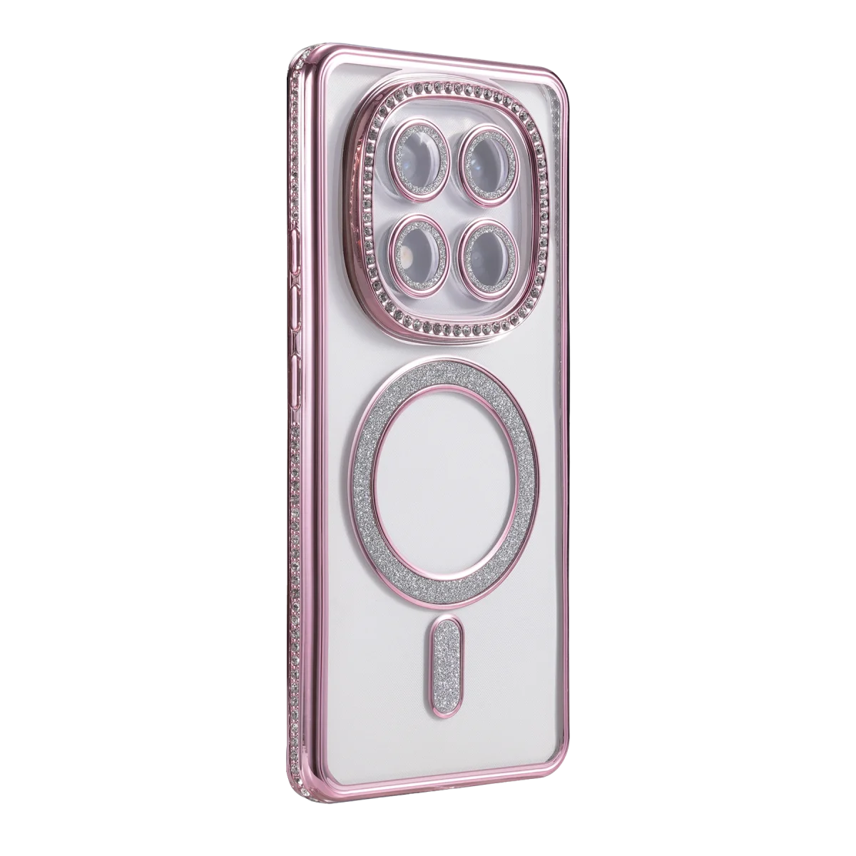 Note 15 Pro 5G Joke Simli Magneticsafe Kılıf - Pembe, Kristal Arka ve Darbe Emici TPU