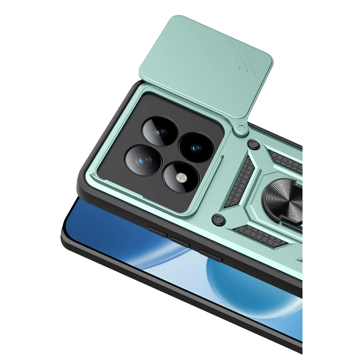 Note 15 Pro 5G Pars Lens Yüzüklü Silikon Kılıf - Yeşil
