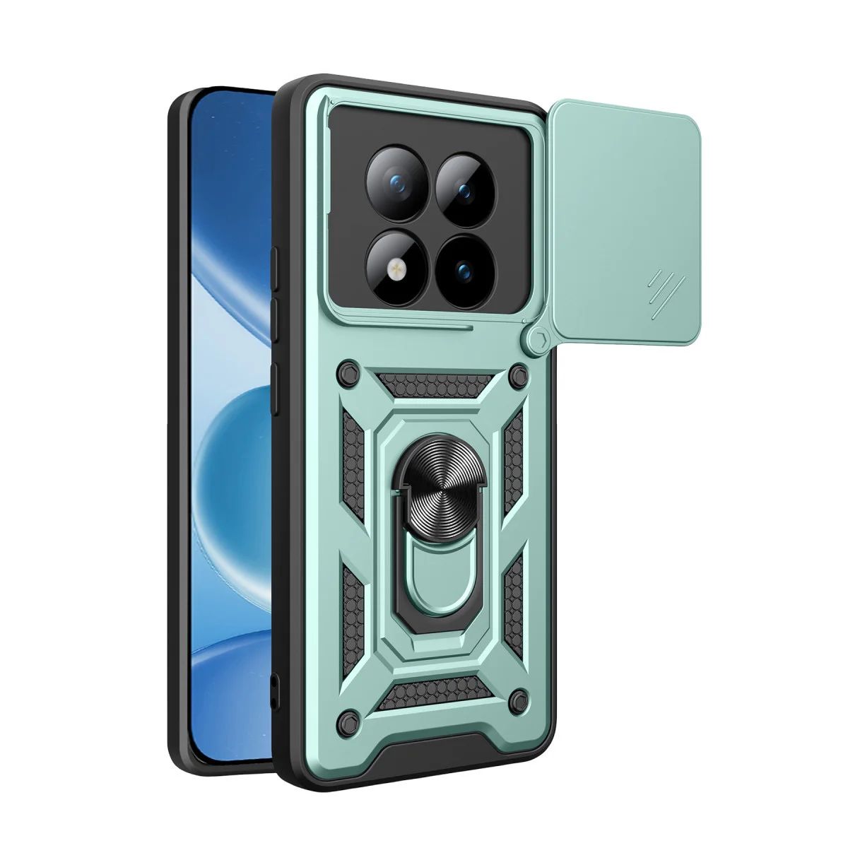 Note 15 Pro 5G Pars Lens Yüzüklü Silikon Kılıf - Yeşil