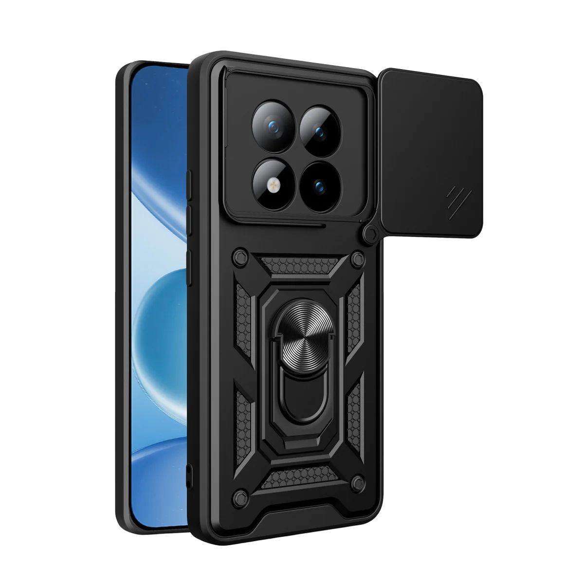 Note 15 Pro Plus 5G Pars Lens Yüzüklü Silikon Kılıf - Siyah