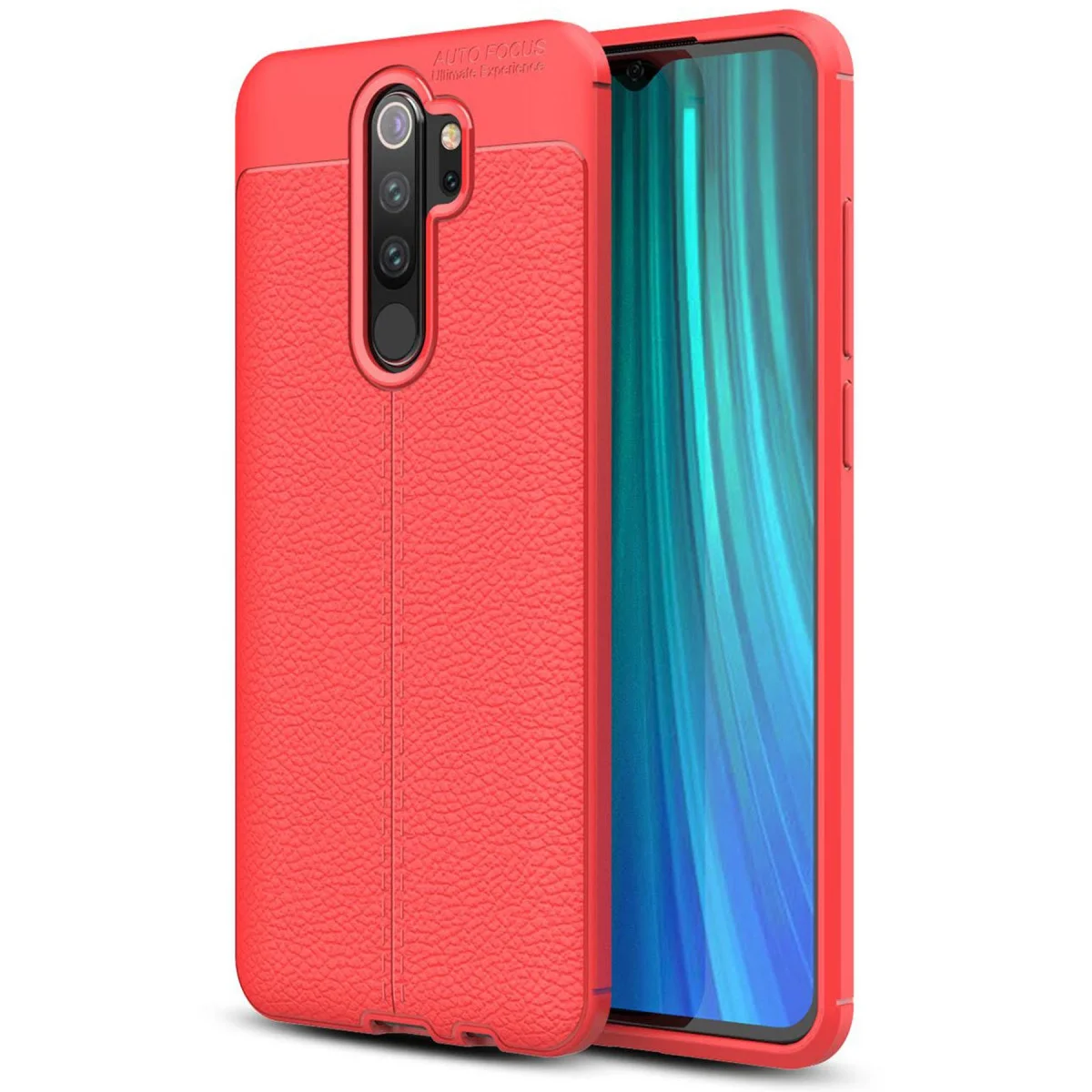 Note 8 Pro Kılıf Auto Focus Kırmızı - Premium Deri Dokulu Yüksek Darbe Korumalı Kapak