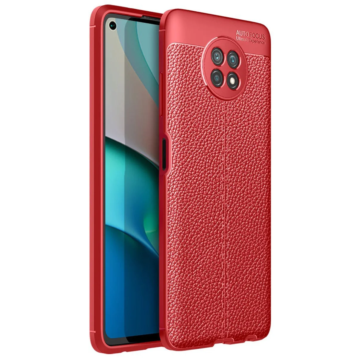 Note 9 5G Kılıf Auto Focus Kapak - Kırmızı Deri Dokulu Kamera Koruma Kılıfı