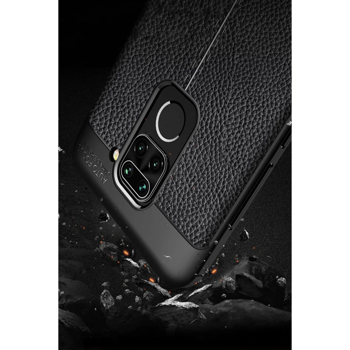 Note 9 Auto Focus Kılıf - Lacivert TPU Deri Dokulu Premium Koruma