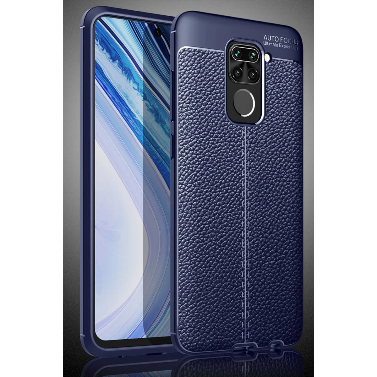 Note 9 Auto Focus Kılıf - Lacivert TPU Deri Dokulu Premium Koruma