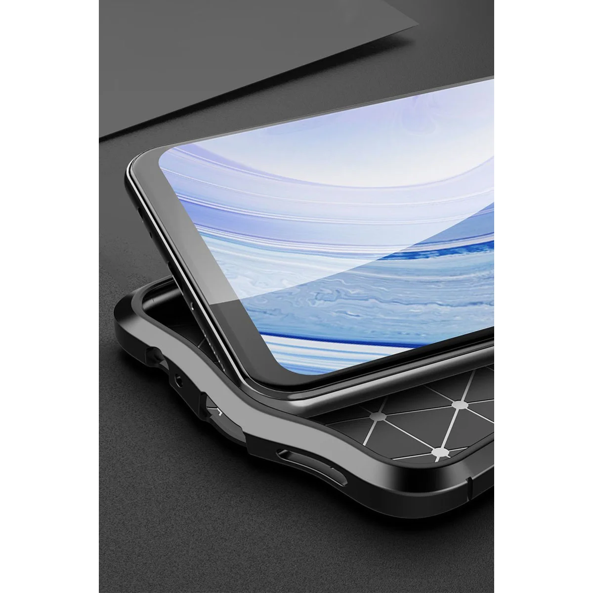 Note 9 Auto Focus Kılıf - Lacivert TPU Deri Dokulu Premium Koruma