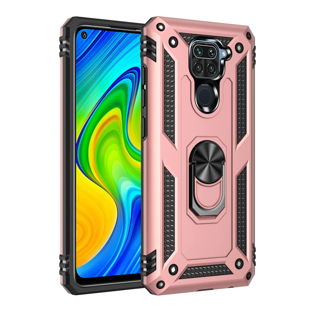Note 9 Kılıf Rose - Ultra Korumalı Yüzüklü Silikon Kapak ve Mıknatıs Döngülü Kılıf