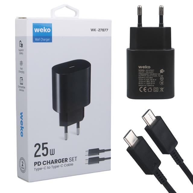 Note10 Siyah 25 Watt Şarj Başlık Adaptörü + Type-C To Type-C Kabl