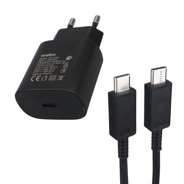 Note10 Siyah 25 Watt Şarj Başlık Adaptörü + Type-C To Type-C Kabl
