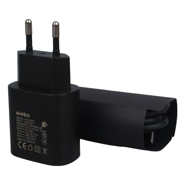 Note10 Siyah 25 Watt Şarj Başlık Adaptörü + Type-C To Type-C Kabl