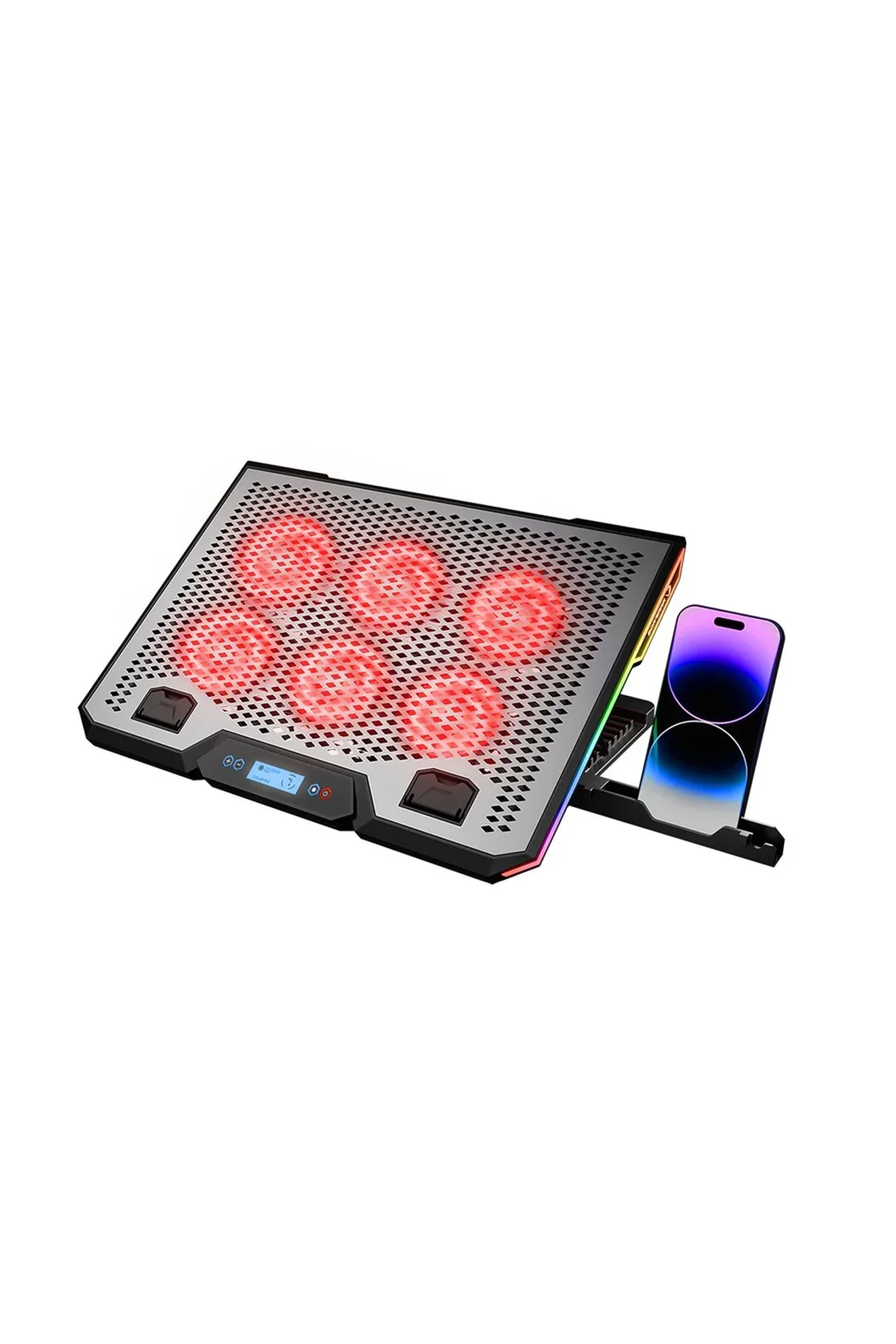 Notebook - Laptop Soğutucu Rgb Işıklı 15.6 Inc 6 Fanlı - Lcd Dijital Ekran 2 Usb Soket
