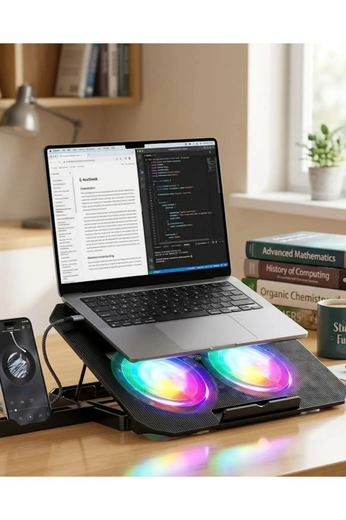 Notebook Soğutucu Stand Rgb Aydınlatmalı İki Fanlı Laptop Altlığı
