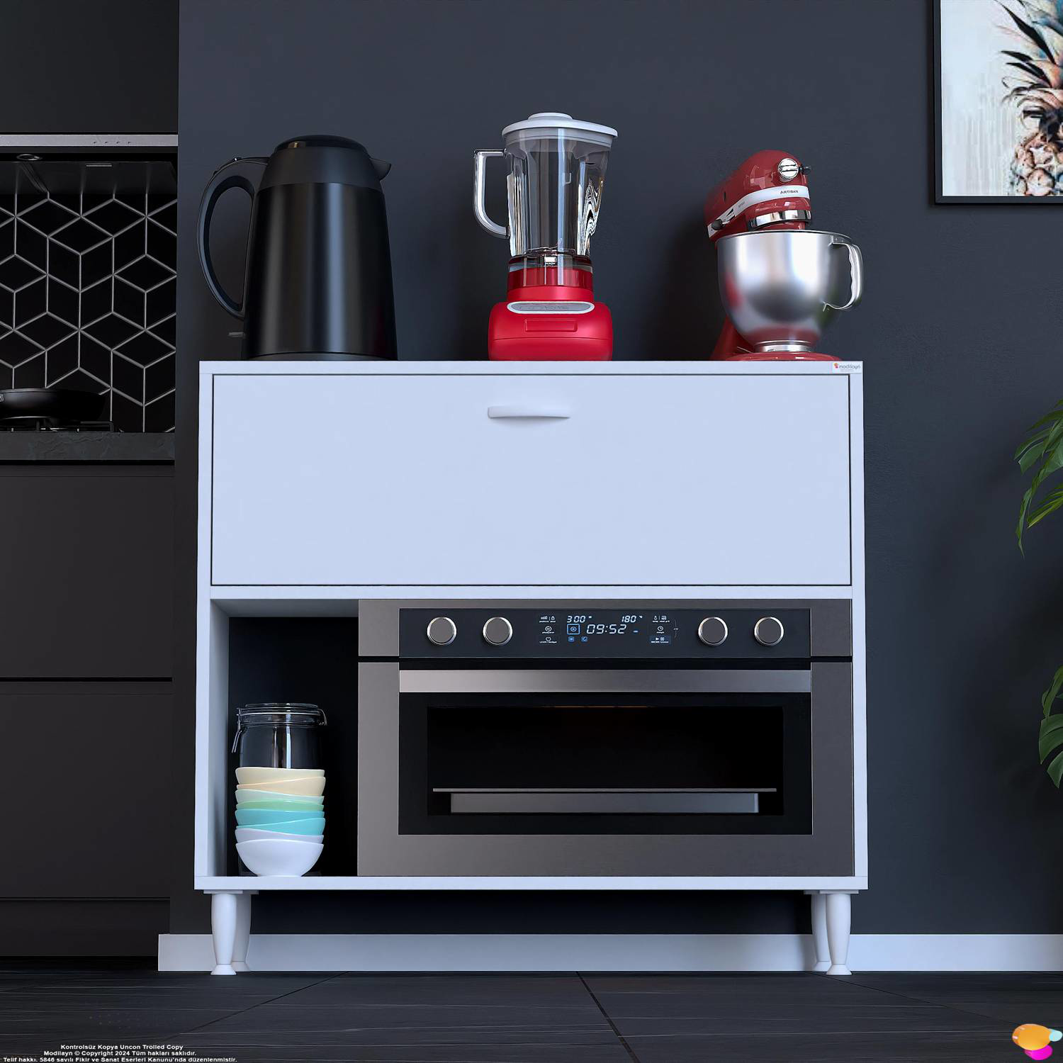 Nova Çok Amaçlı Mutfak Modülü 90x87x32 cm Fırın Dolabı Ekmeklik v - Görsel 4