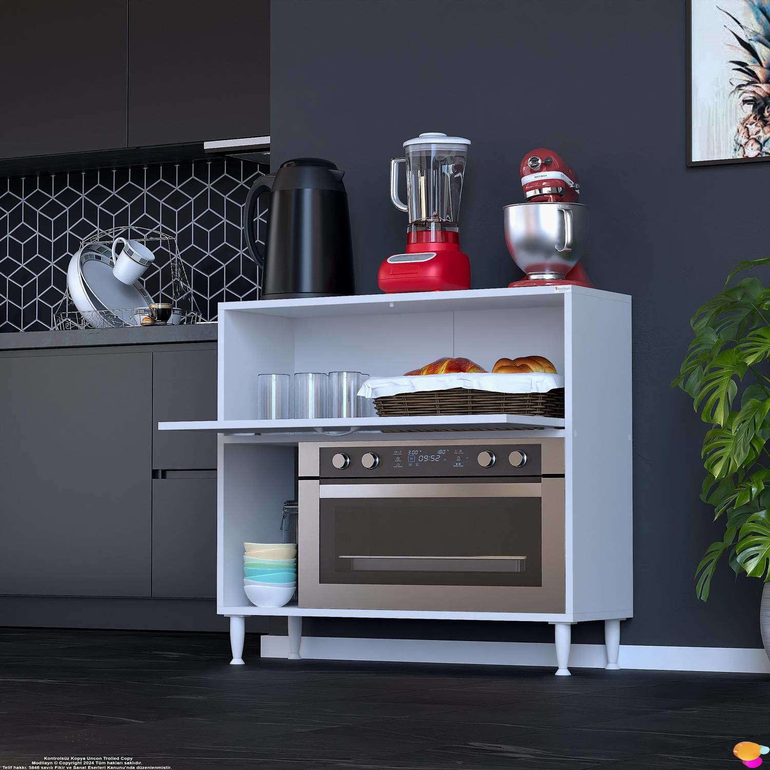 Nova Çok Amaçlı Mutfak Modülü 95x87x32 cm Fırın Dolabı Ekmeklik v - Görsel 3