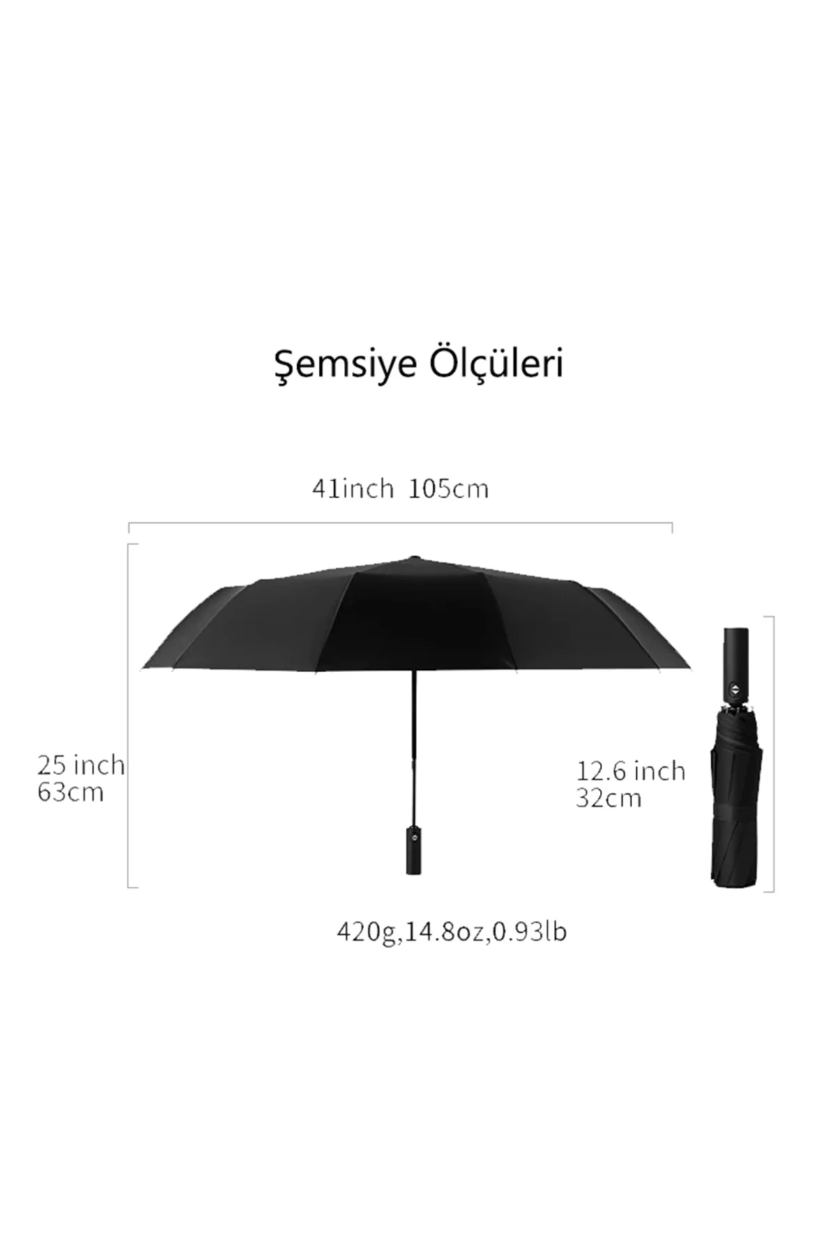 Nova – Otomatik Açılır Kapanır Kaymaz Saplı 12 Telli Şemsiye | UPF50+ Siyah - Görsel 8