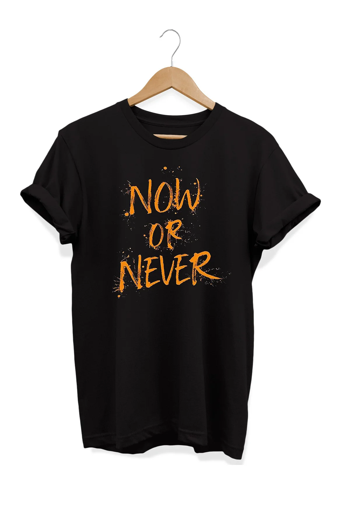 Now Or Never Baskılı %100 Pamuk Büyük Beden Tişört