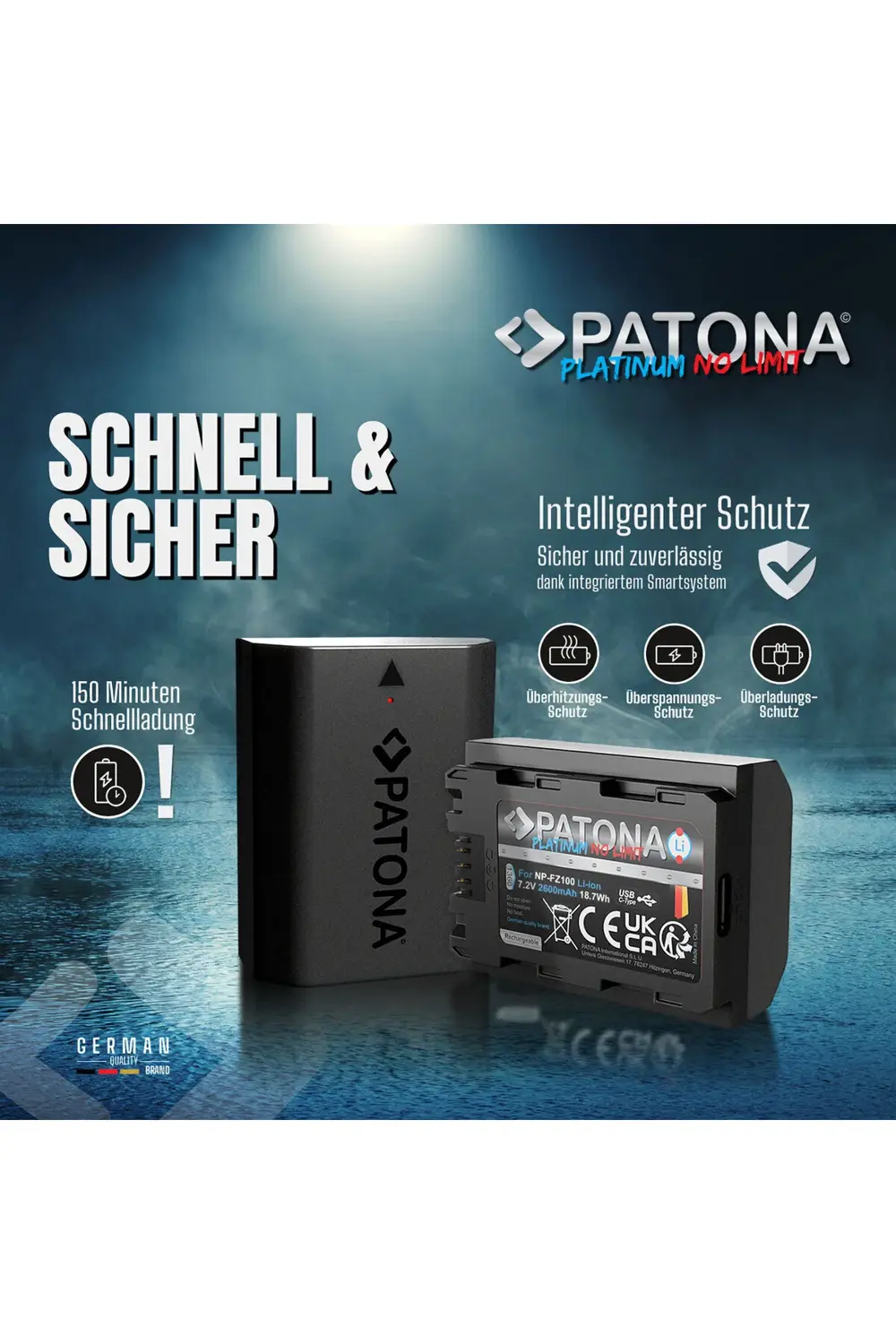 NP-FZ100 USB Sony Fotoğraf Makinesi Batarya (Type-c Girişli)