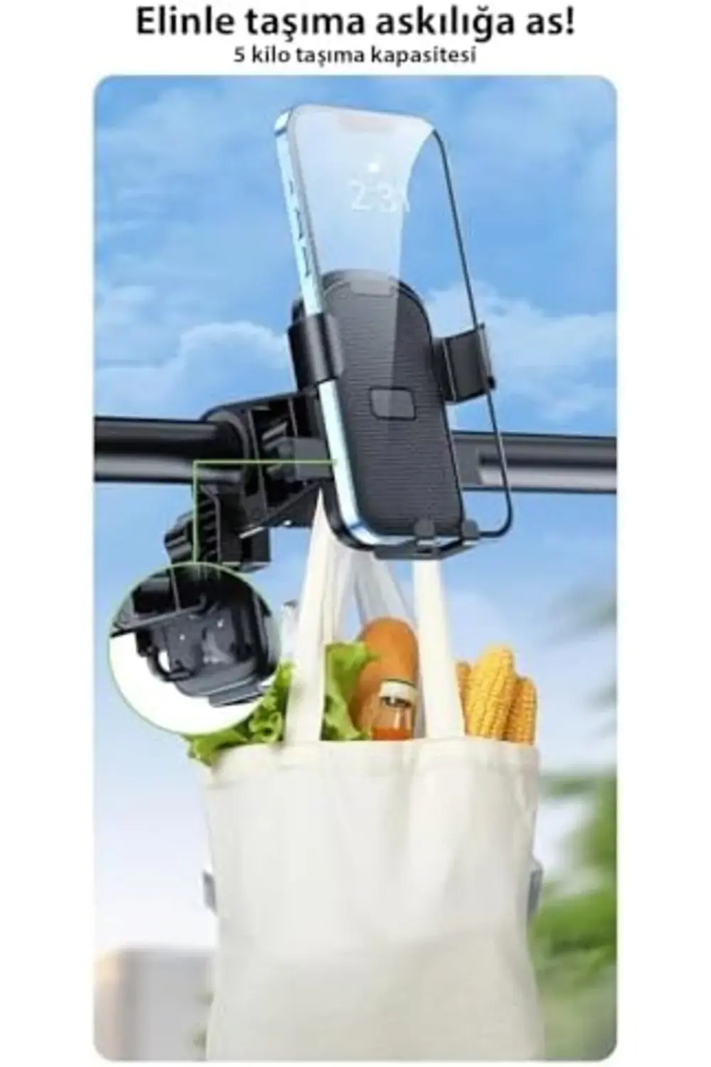 NR76 Motor ve Bisiklet Telefon Tutucu Tek El Kullanım Pazar Poşet