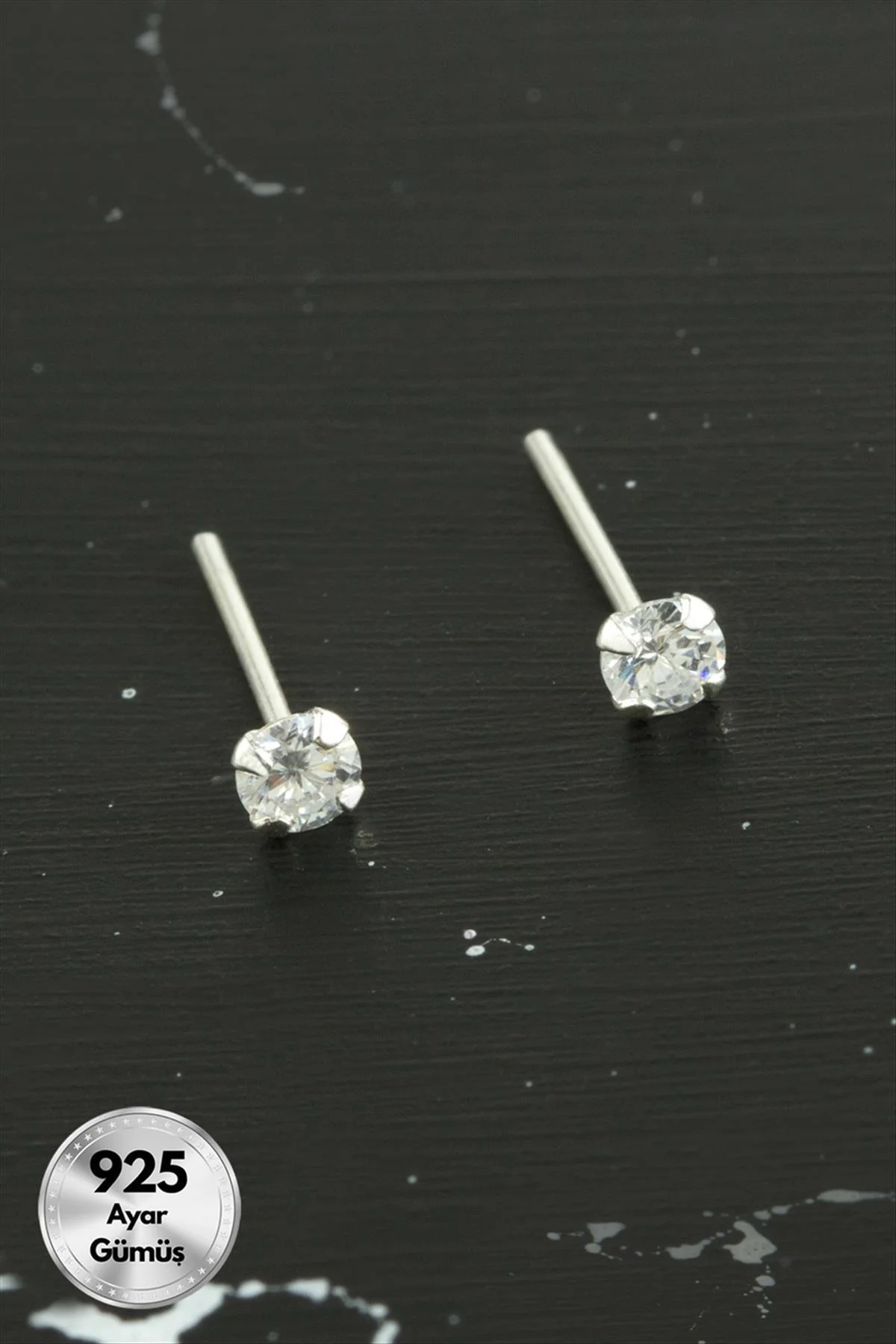 NRZSNT 3 mm Tek Taş 925 Ayar Gümüş (02459) Küpe-Gümüş Rengi