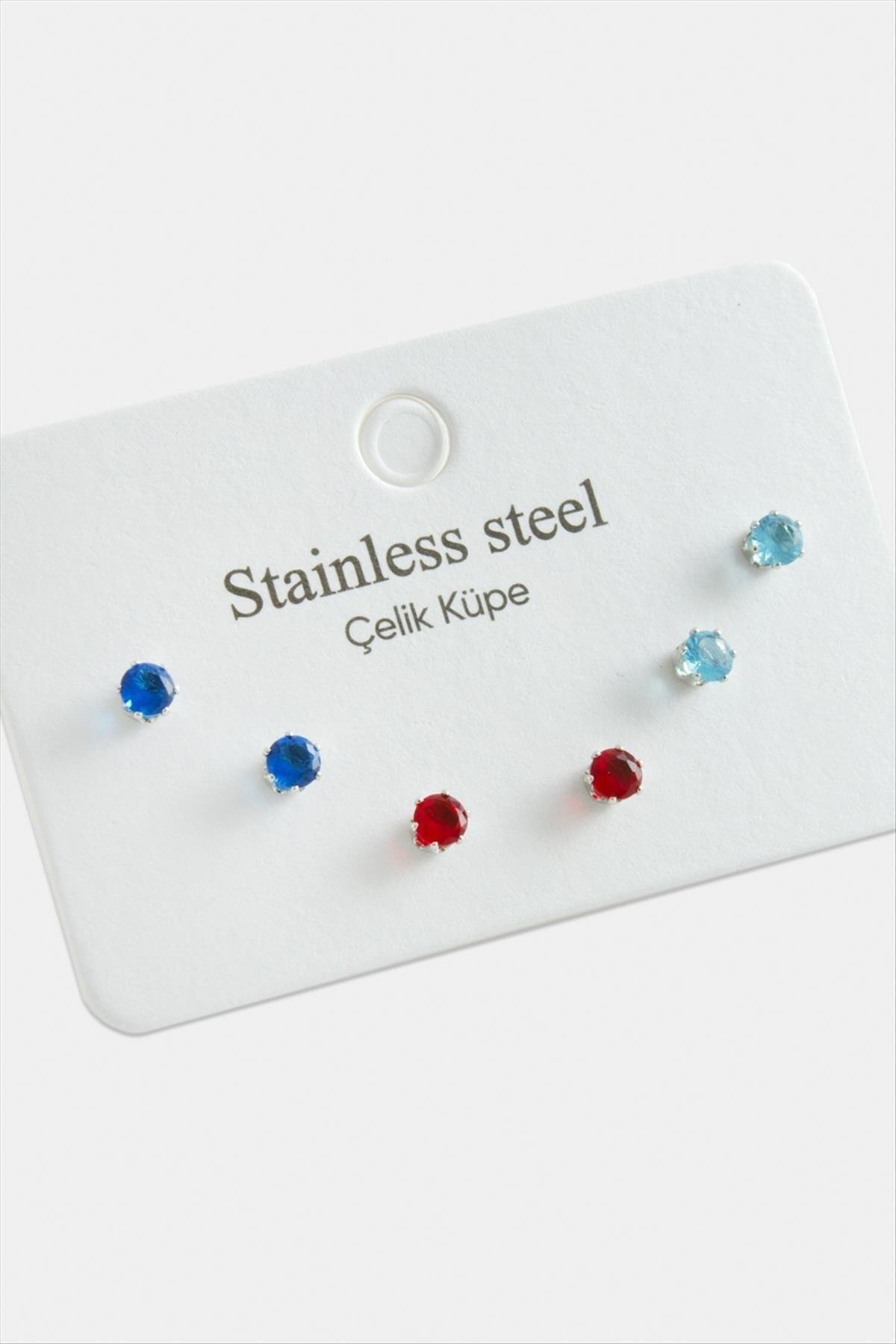 NRZSNT 6 Adet Yuvarlak Zirkon Tek Taşlı Çelik (165804) Küpe-Gümüş