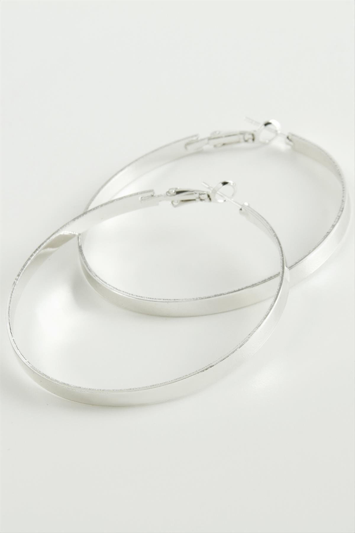 NRZSNT Bilezik Şekilli Trend Halka Küpe 5 (163913) cm-Gümüş Rengi