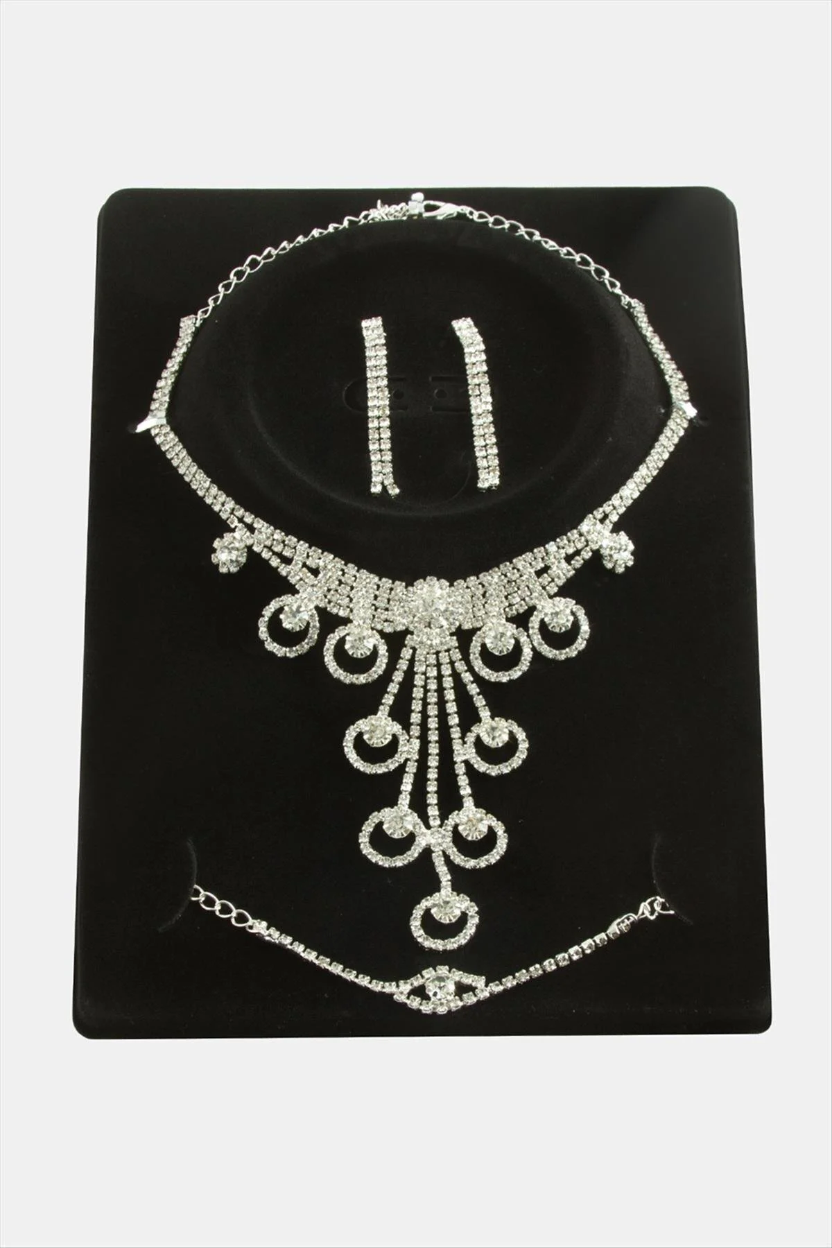 NRZSNT Halka Taşlı Lüks Set (132715) Kolye-Gümüş Rengi