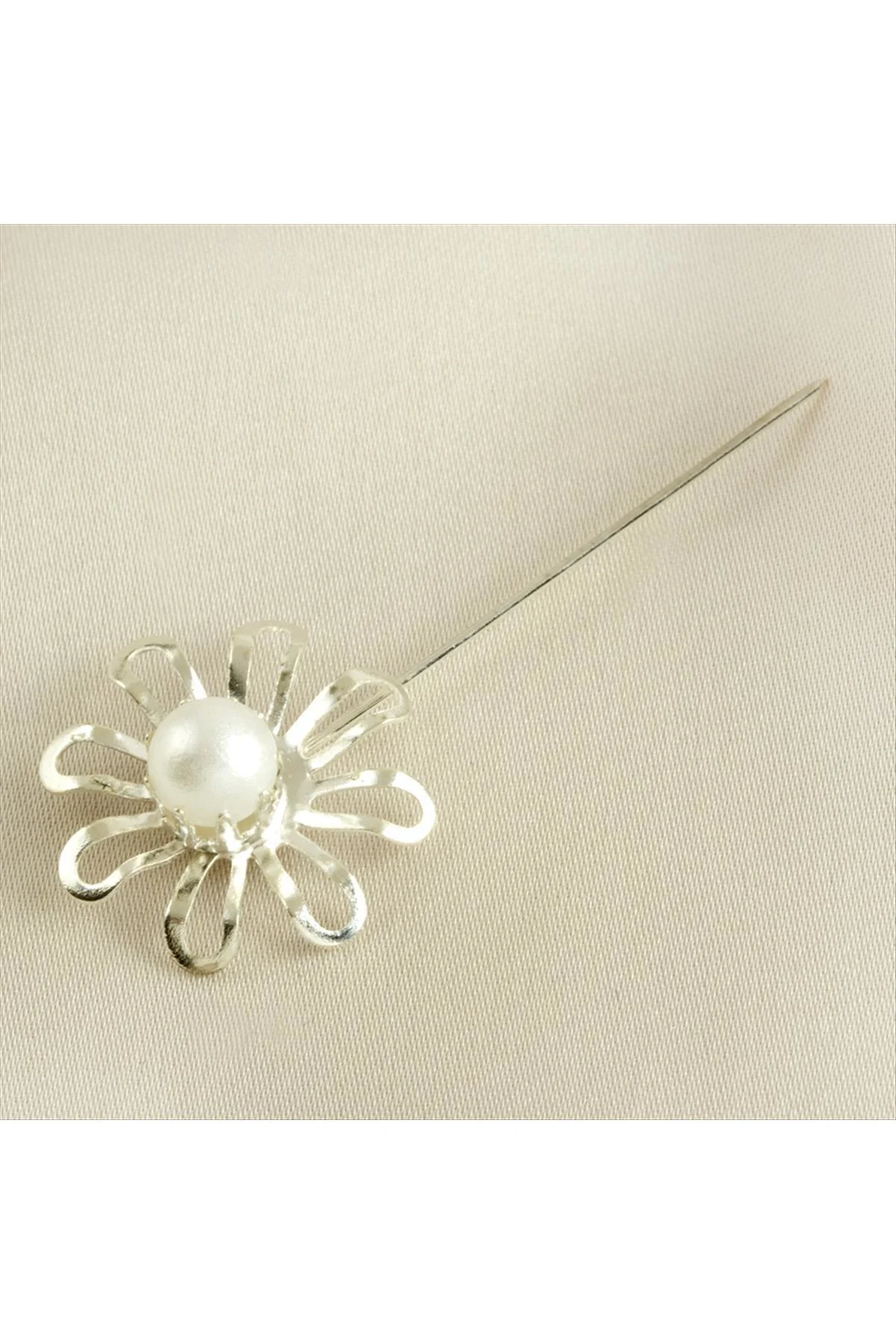NRZSNT İnci Çiçek Eşarp (10423) İğnesi-Gümüş Rengi