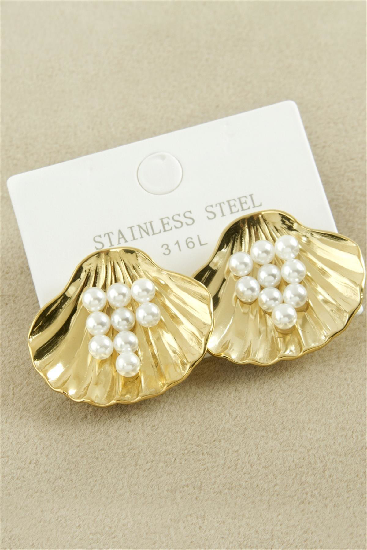 NRZSNT İstiridye İnci Lüks (123855) Çelik Küpe-Sarı