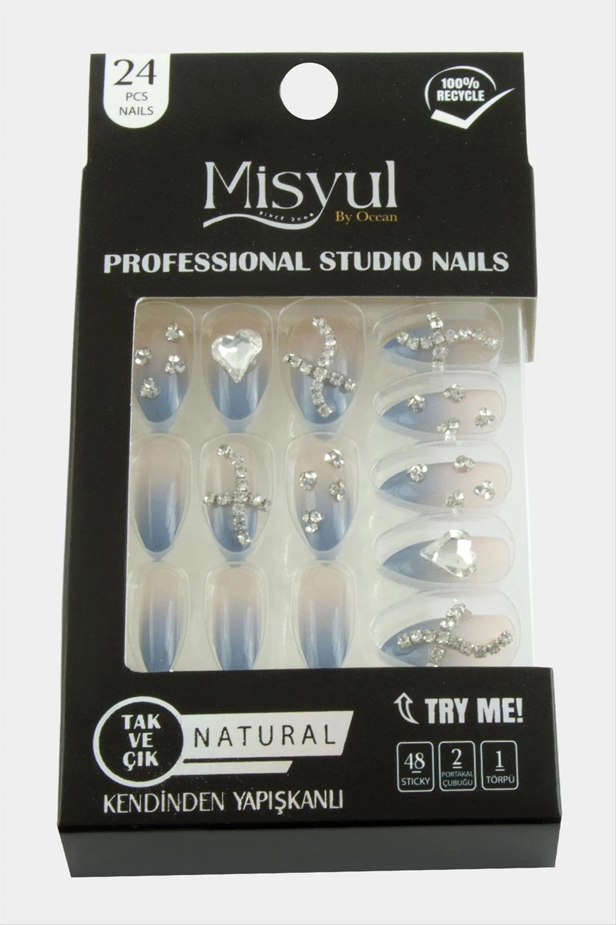 NRZSNT Misyul Taşlı Takma Tırnak (165915) 24 Adet-Mavi