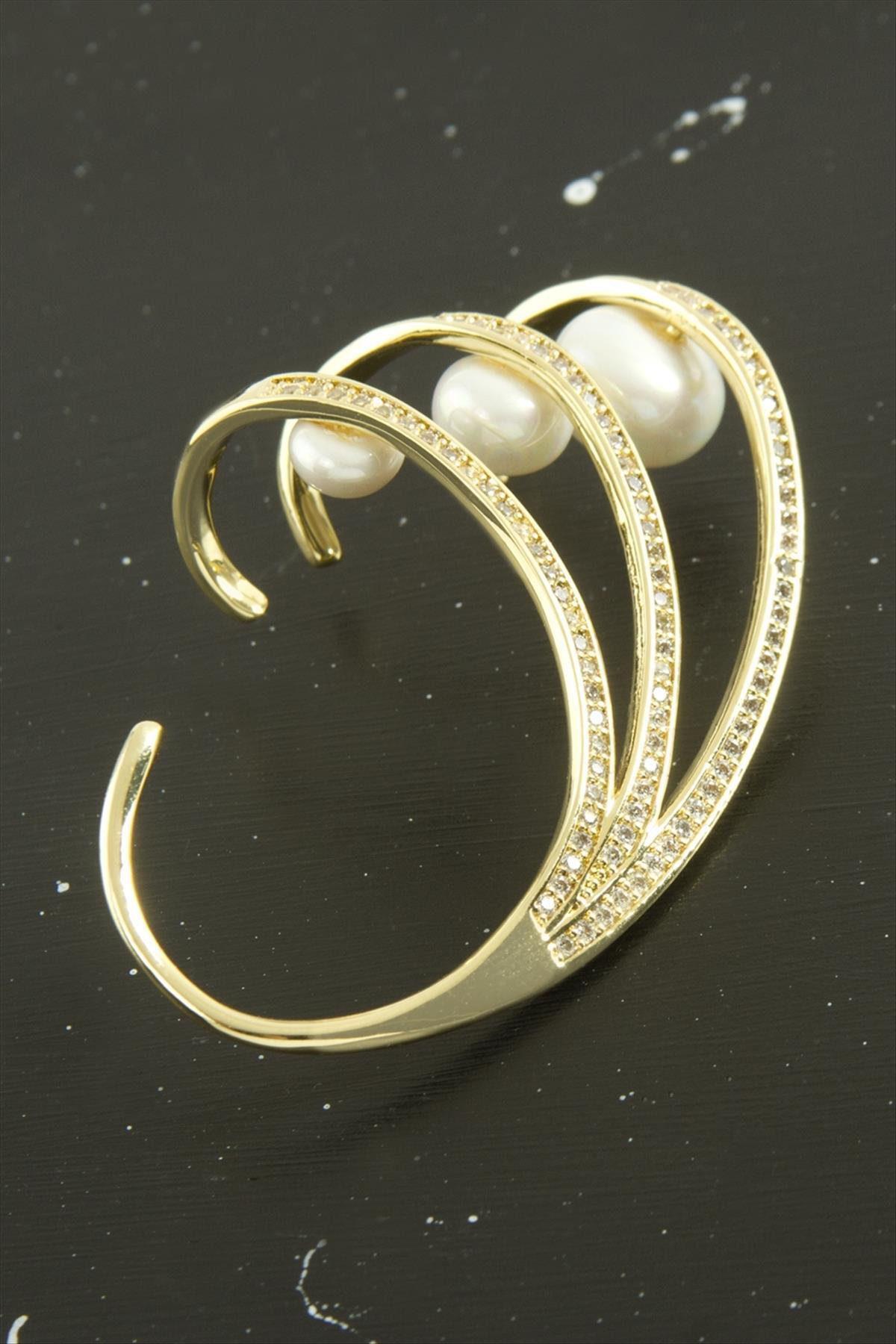 NRZSNT Xuping İnci Zirkon Taşlı Lüks Çelik Kıkırdak Küpe (123914)