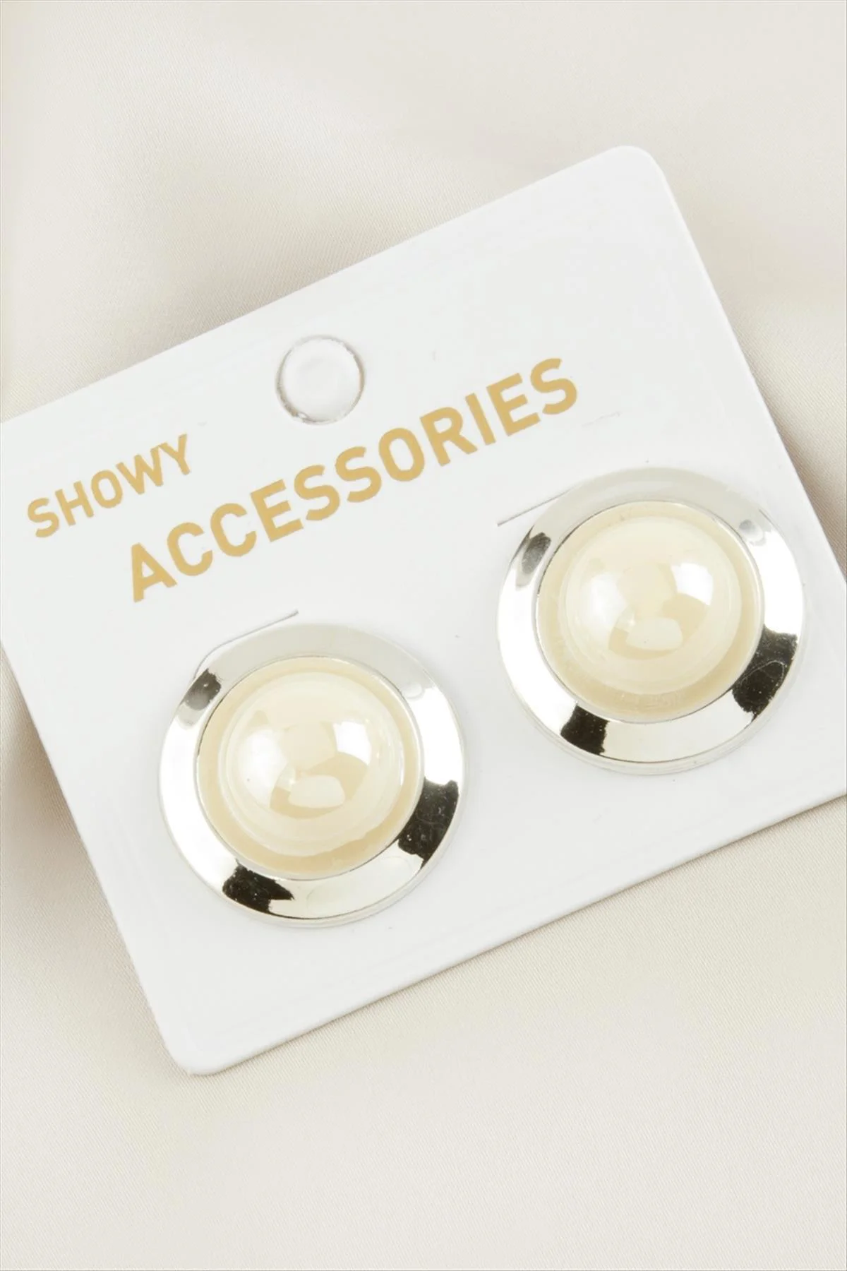 NRZSNT Yuvarlak Yeni Sezon İnci (223801) Küpe-Gümüş Rengi