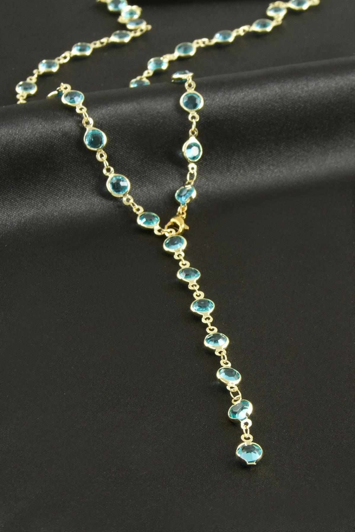 NRZSNT Yuvarlak Zirkon Taşlı Çelik Y (225124) Kolye-Açık Mavi