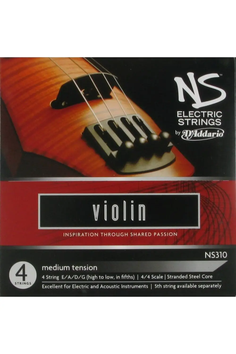 Daddario Ns310 Elektro Violin Tel Seti, Ns, 4 Tel, Scale 4/4, Med Ns Elect