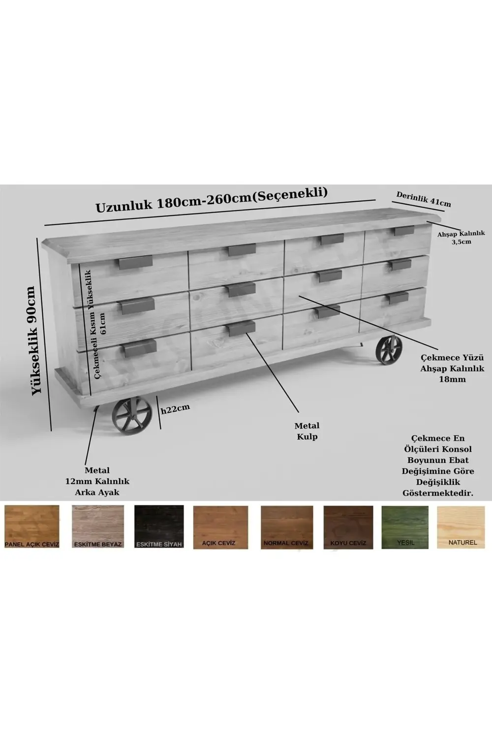 Nt Concept Ntconcept Ahe Çekmeceli Masif Ahşap Konsol(180Cm)