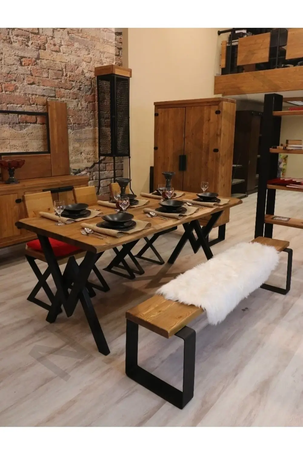 Nt Concept Ntconcept Ahşap Masa Takımı Banklı Sandalyeli - (60Cm-120Cm Masa-