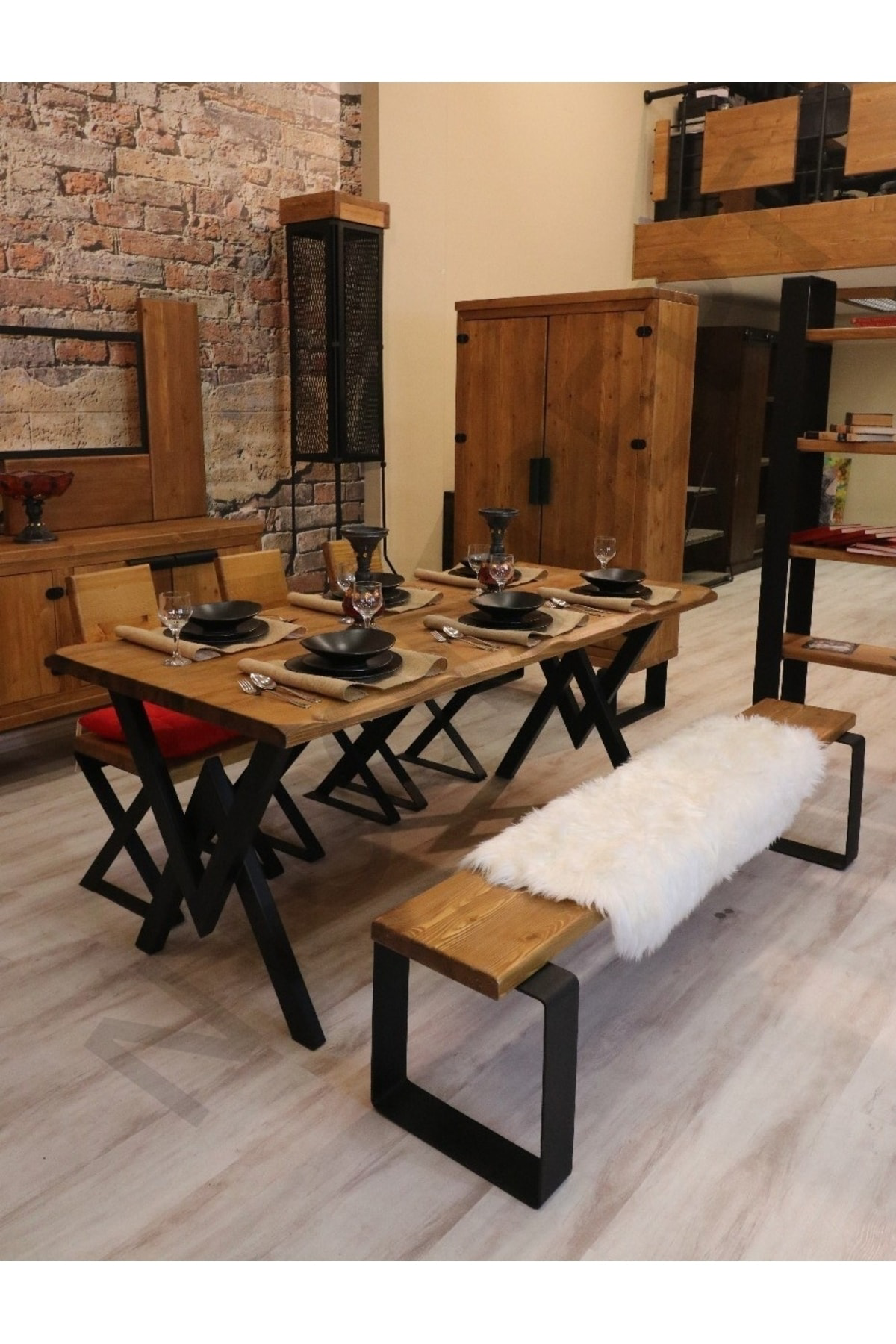 Ntconcept Ahşap Masa Takımı Banklı Sandalyeli - (85cm-210cm masa-