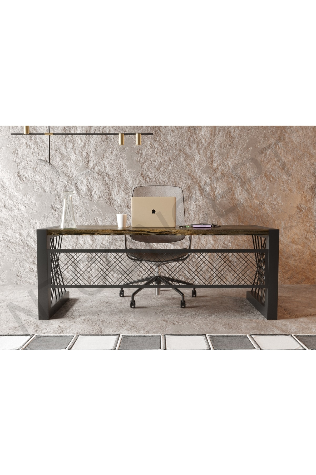 Nt Concept Ntconcept Alfa Eskitme Siyah Renk Masif Ahşap Ofis Ve Çalışma Mas