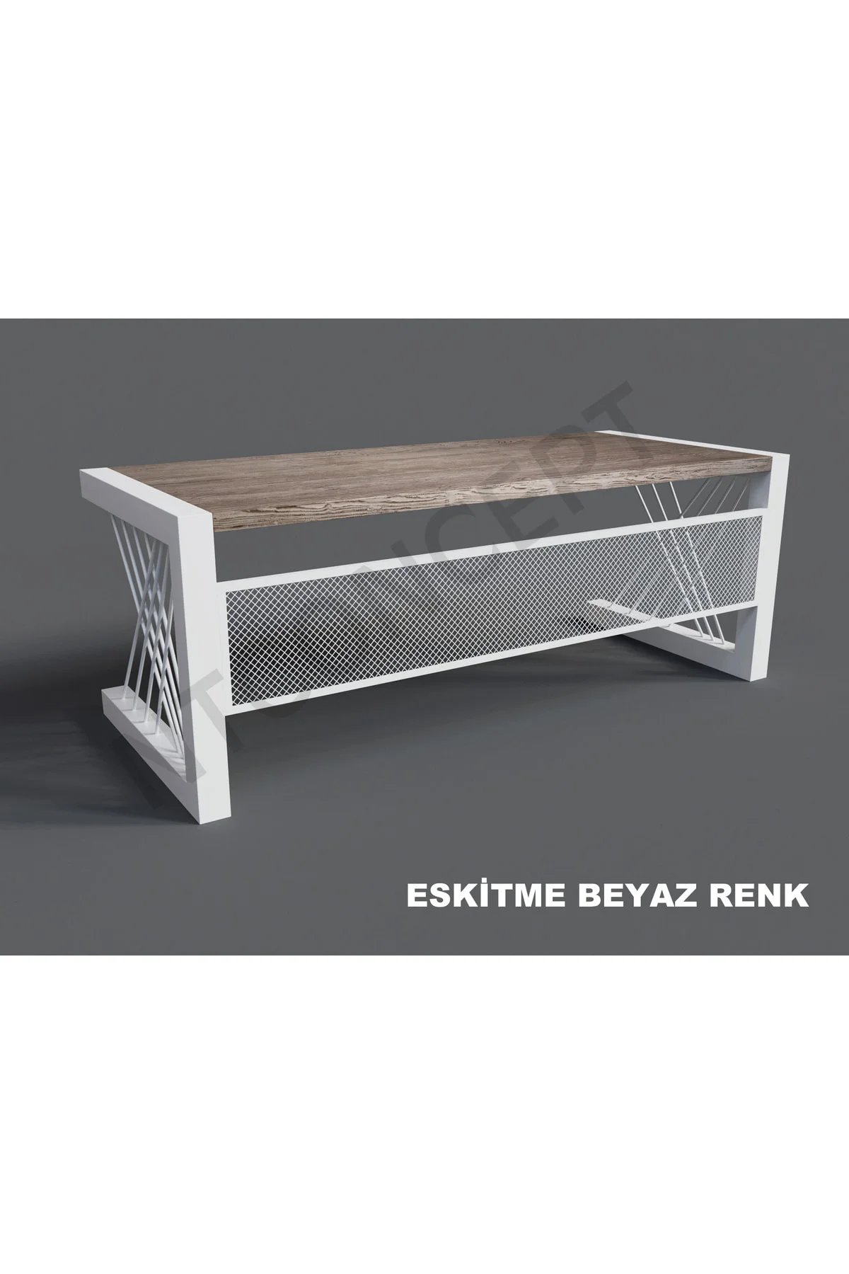 Alfa Eskitme Beyaz Renk Masif Ahşap Ofis Ve Çalışma Masası(75cm-1