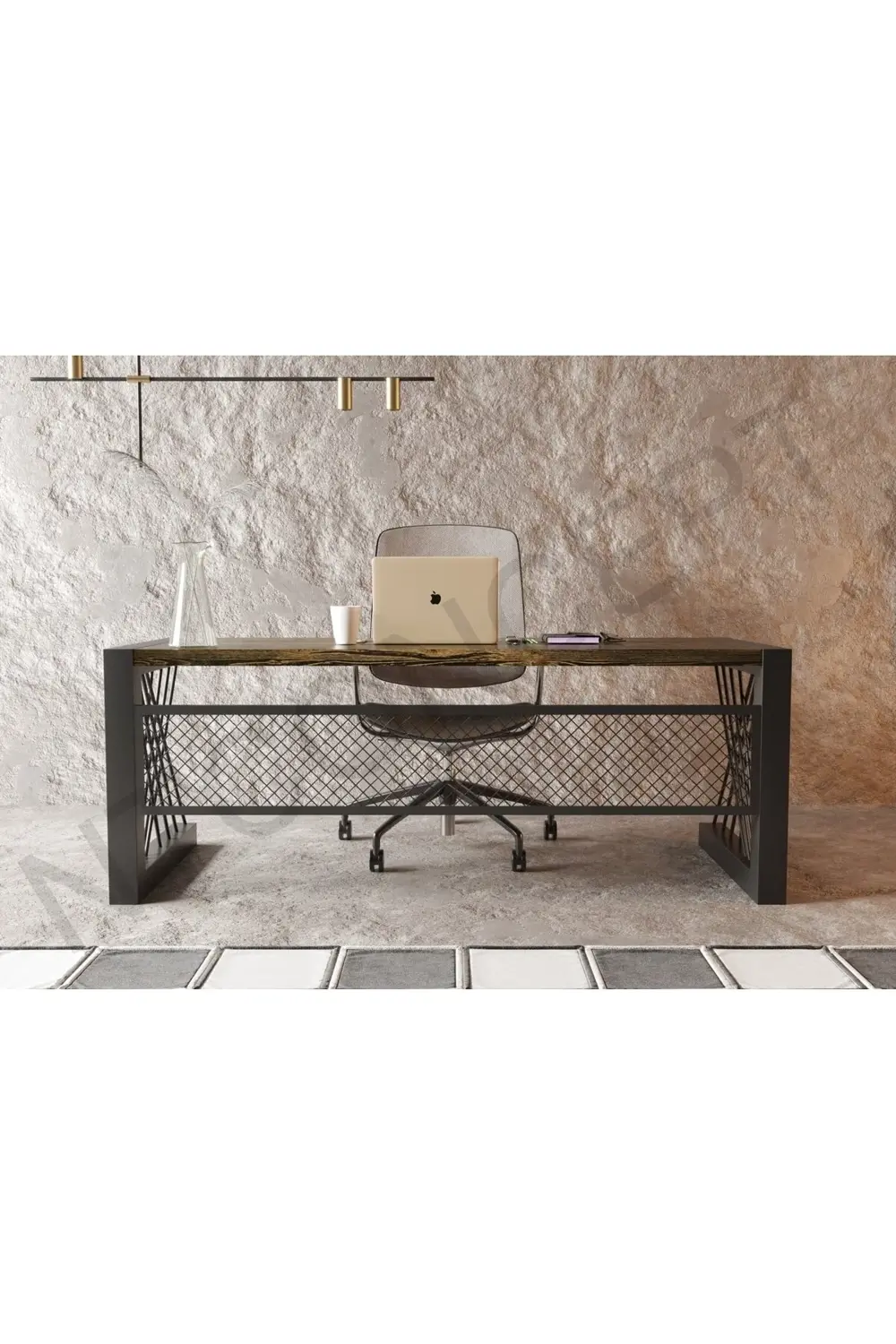 Nt Concept Ntconcept Alfa Eskitme Siyah Renk Masif Ahşap Ofis Ve Çalışma Mas