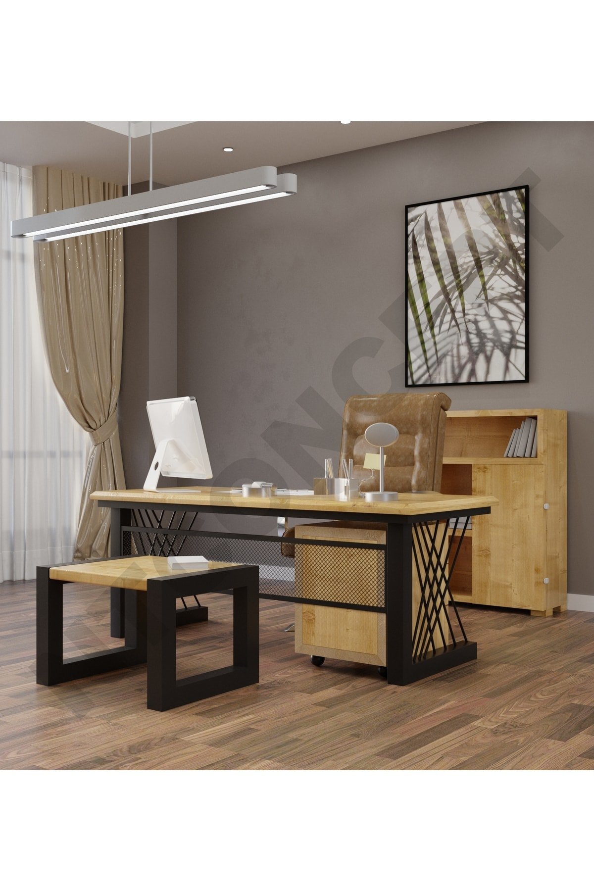 Nt Concept Ntconcept Alwin Doğal Ahşap Dörtlü Ofis Ve Çalışma Odası Takımı-2