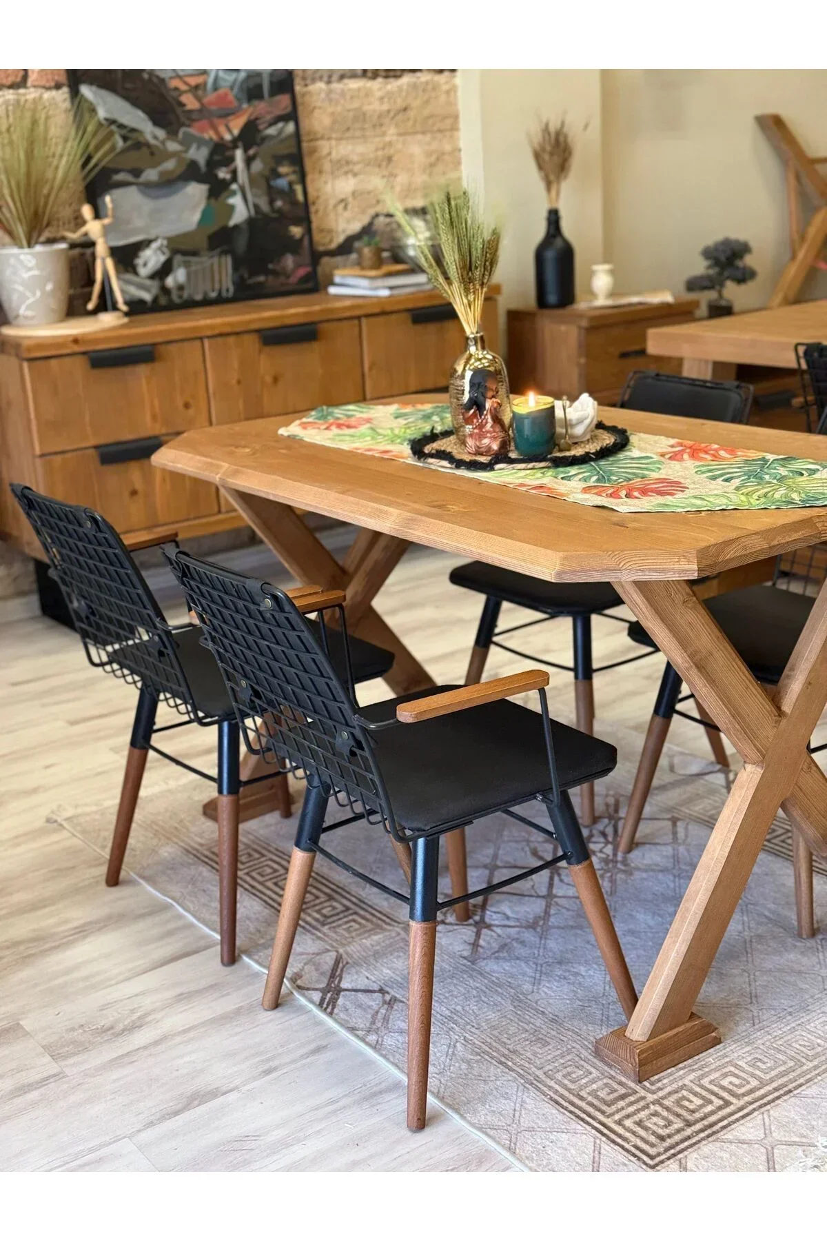 Ntconcept Arden Doğal Ahşap Sandalyeli Masa Takımı(85cm-210cm Masa+10 Sandalye) - Görsel 2