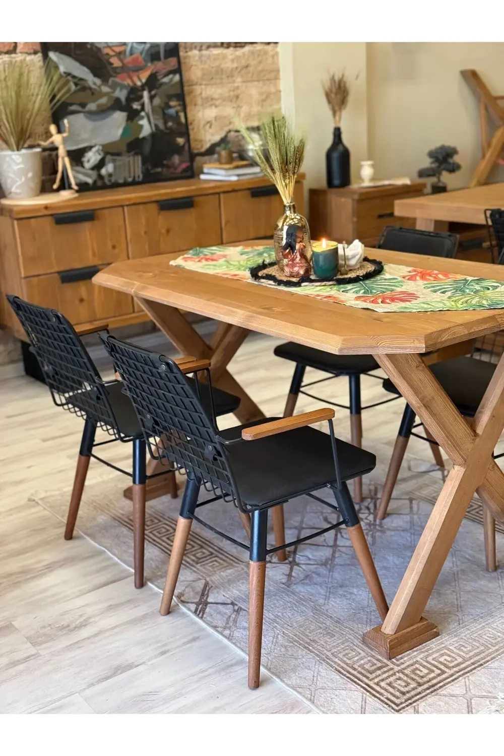 Ntconcept Arden Doğal Ahşap Sandalyeli Masa Takımı(85cm-210cm Mas