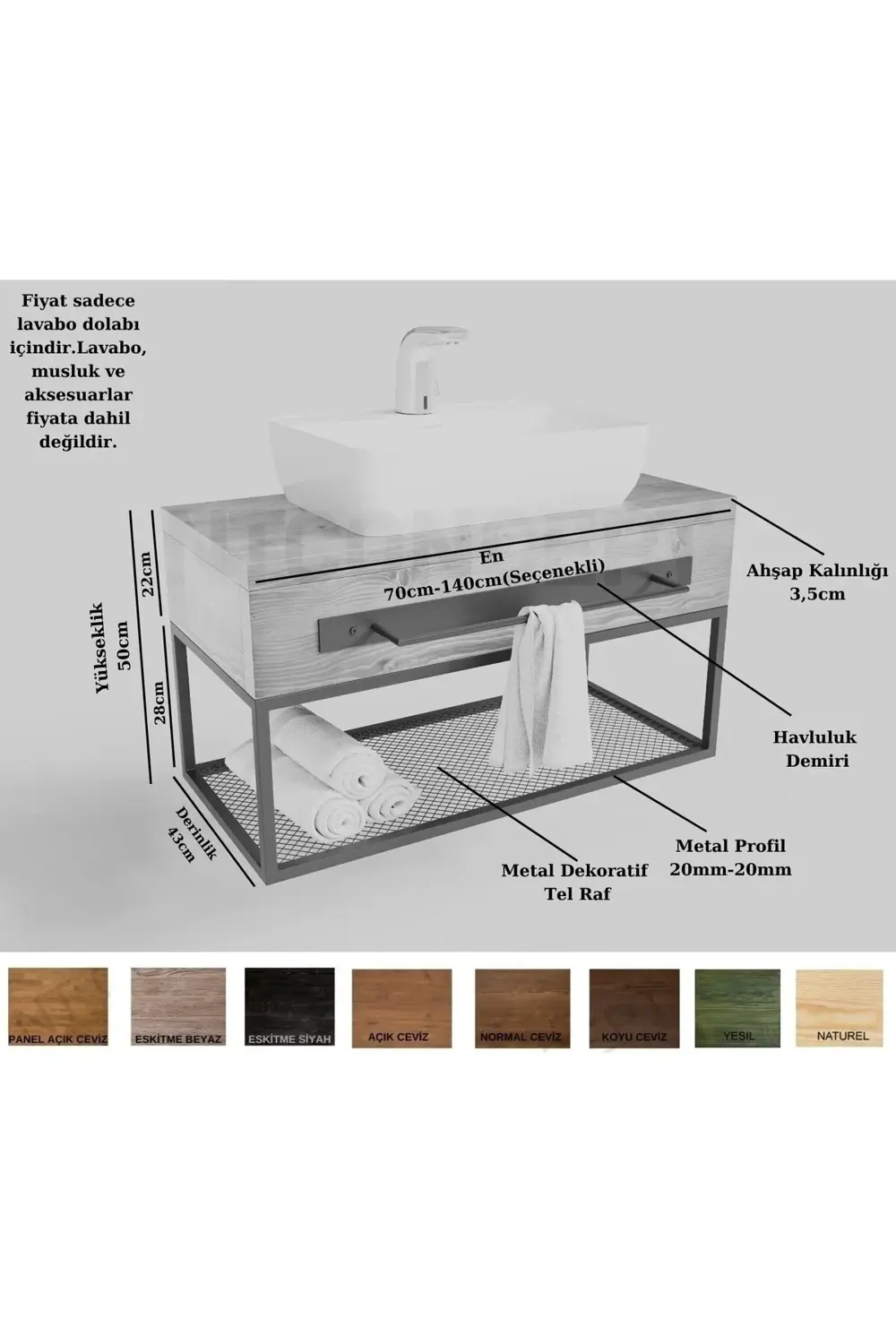 Ntconcept Are Masif Ahşap Lavabo Dolabı Hilton(70cm)