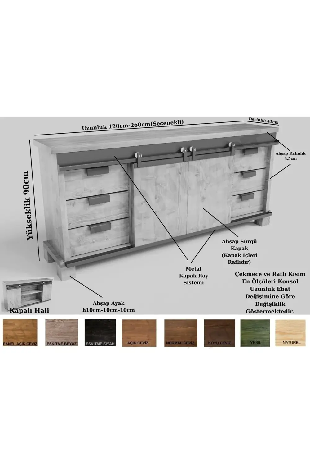 Nt Concept Ntconcept Ares Masif Ahşap Ray Kapak Çekmeceli Konsol(120Cm)