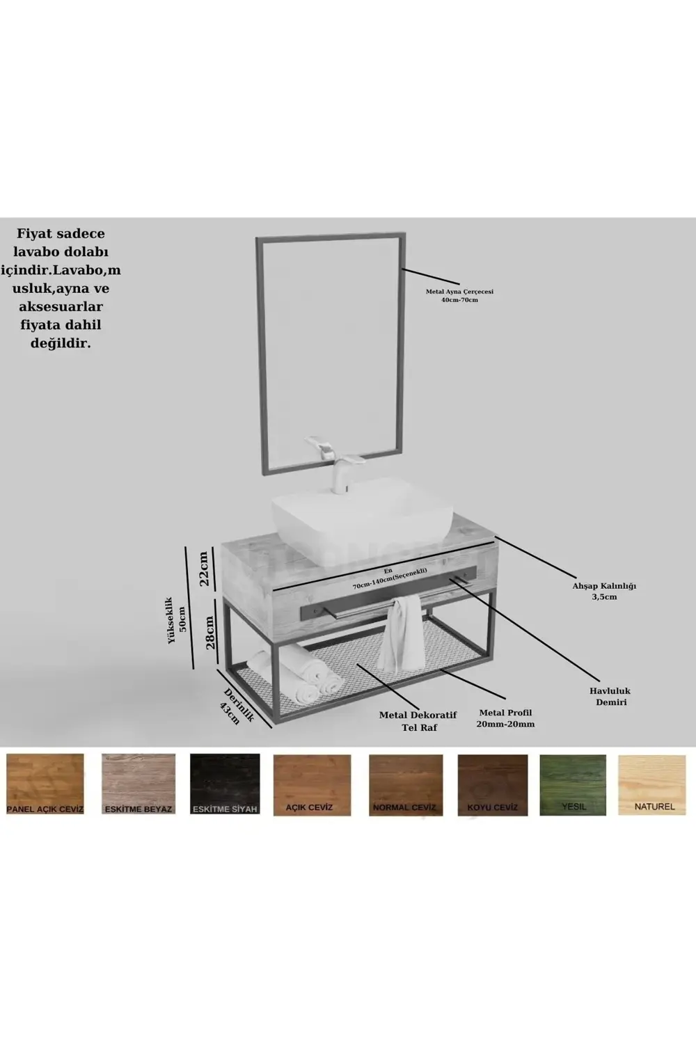 Ntconcept Artes Ayna Çerçeveli Masif Ahşap Lavabo Dolabı Hilton(9