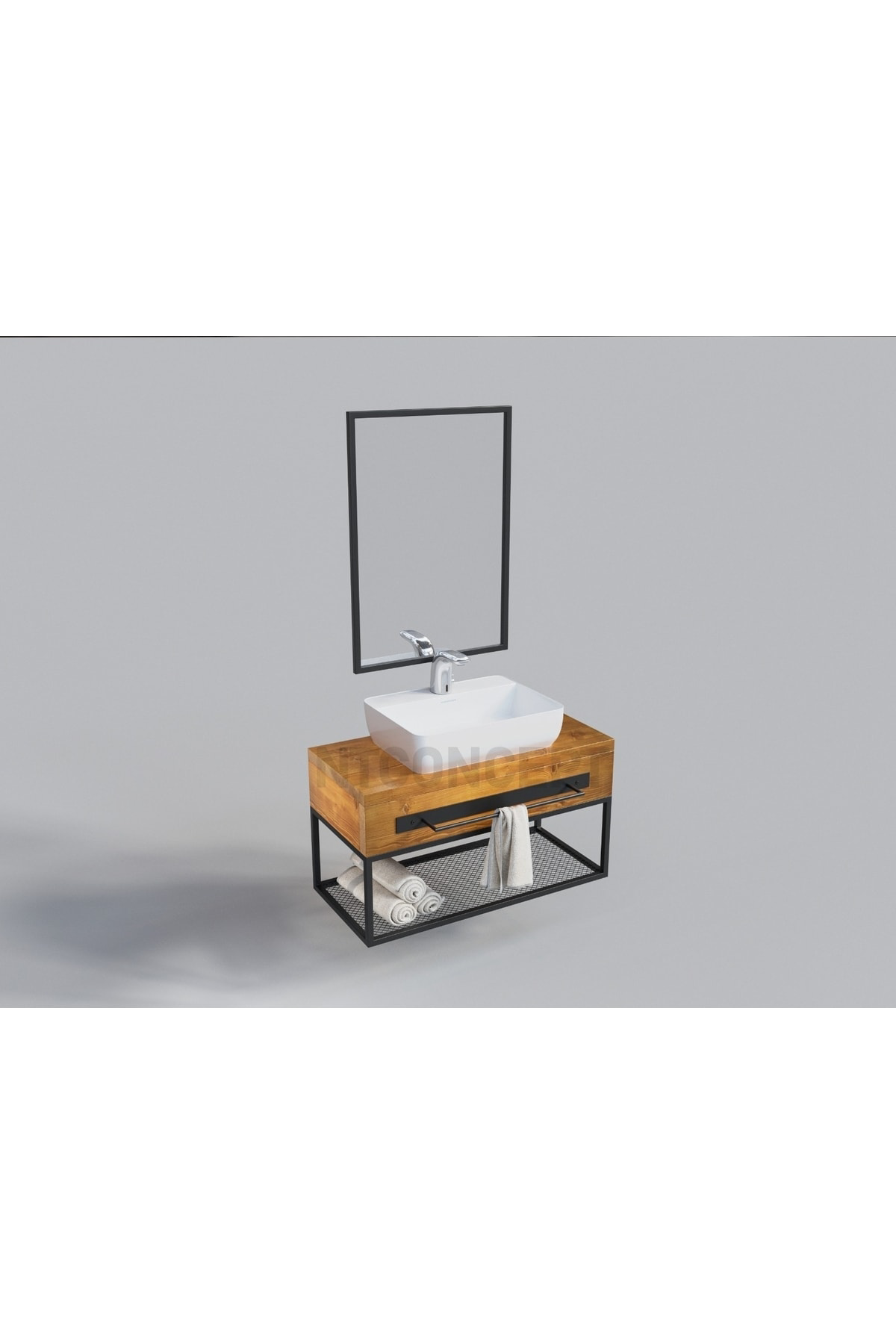 Ntconcept Artes Ayna Çerçeveli Masif Ahşap Lavabo Dolabı Hilton(9