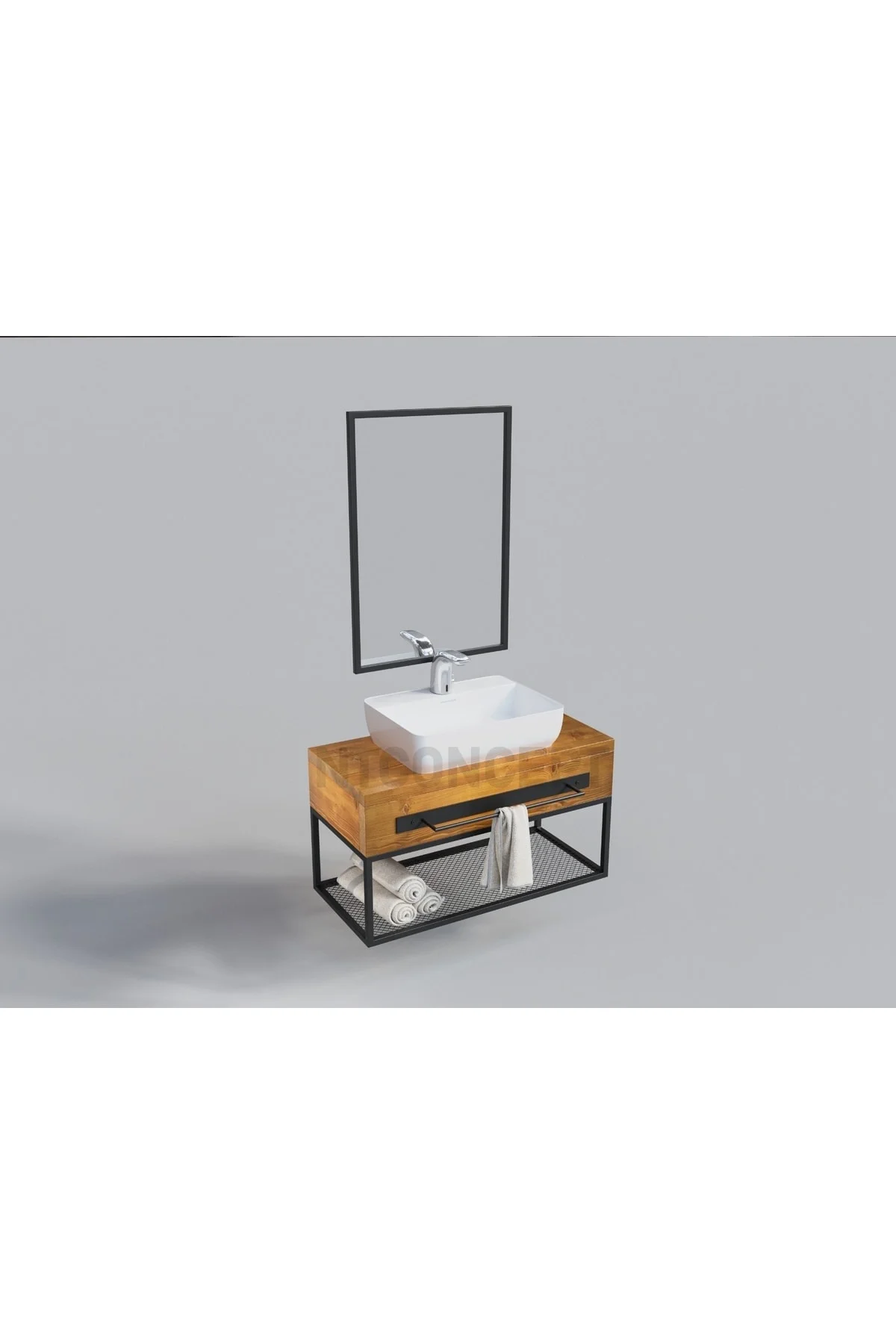 Ntconcept Artes Ayna Çerçeveli Masif Ahşap Lavabo Dolabı Hilton(1