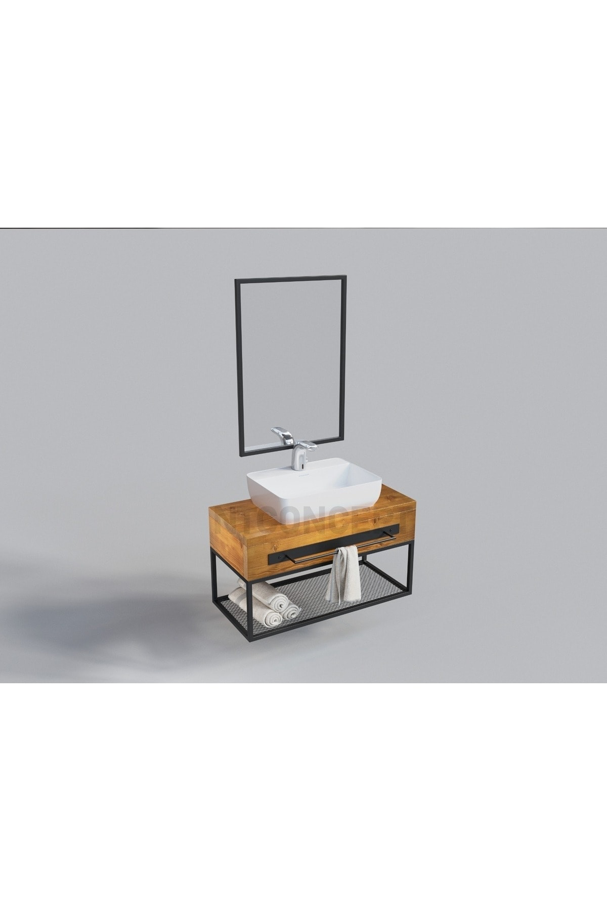 Ntconcept Artes Masif Ahşap Lavabo Hilton - (Uzunluk 110cm-Yüksek