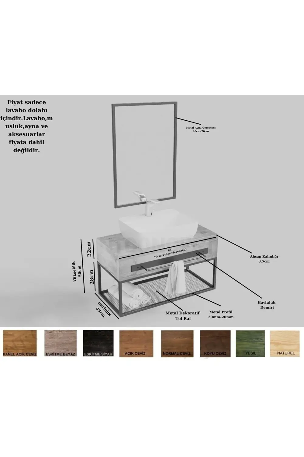Ntconcept Artes Masif Ahşap Lavabo Hilton(Uzunluk 130cm-Yükseklik