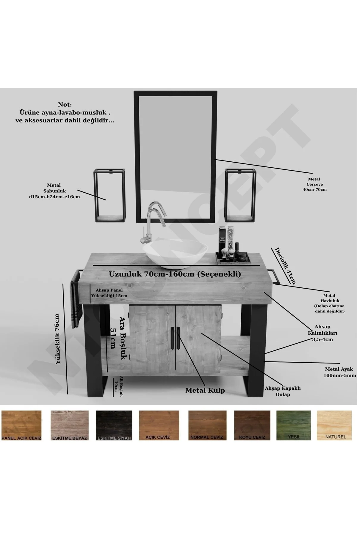 Ntconcept Arwen Ayna Çerçeveli Masif Ahşap Lavabo Dolabı Hilton(1